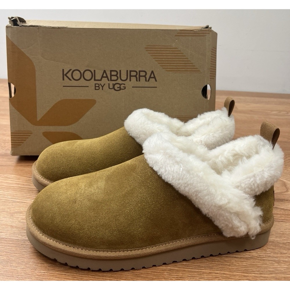 Koolaburra by UGG Advay Slip-on Suede, Faux Fur Shoes Chestnut Womens Size 8 NEW